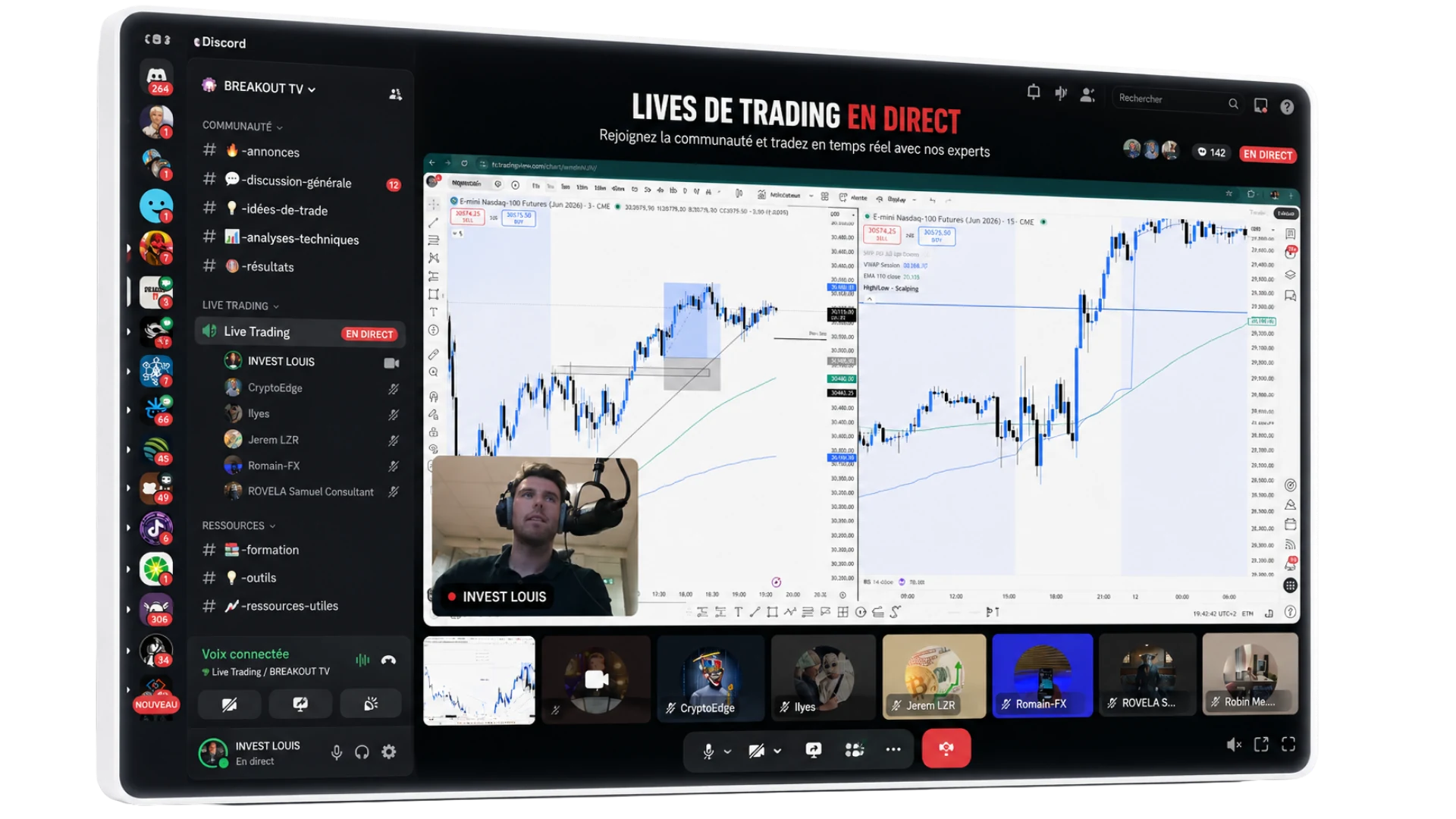 Communauté Discord et lives de trading — Breakout Academy