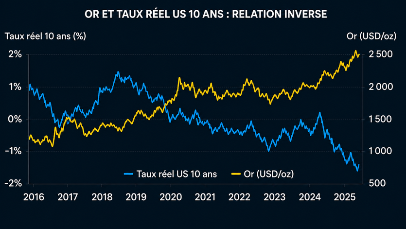 Or et taux réel US 10 ans : relation inverse